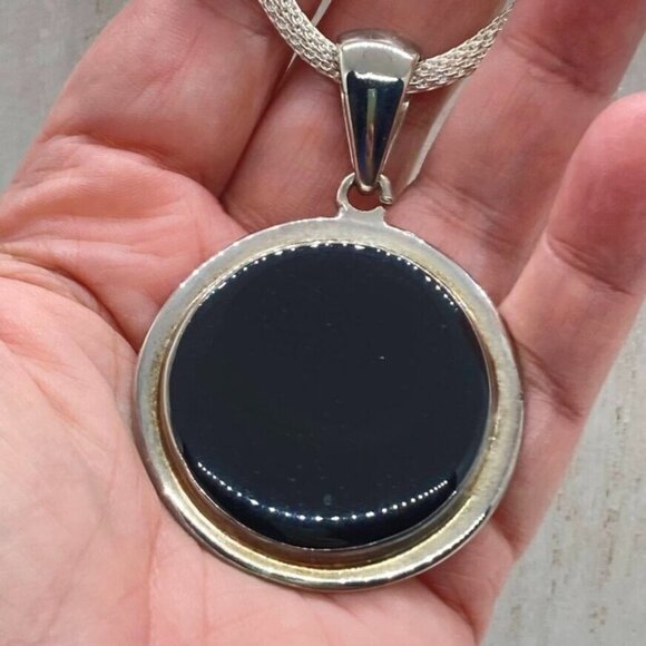 Vintage Set Round Pendant 16" Necklace Pierced Earrings Chain Marked Italy 925 - Picture 6 of 14